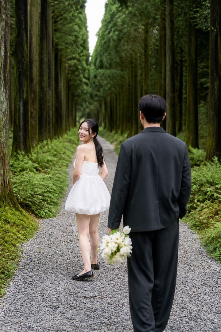 숲과빛 스튜디오 스타일 웨딩스냅 — 삼나무 숲길
